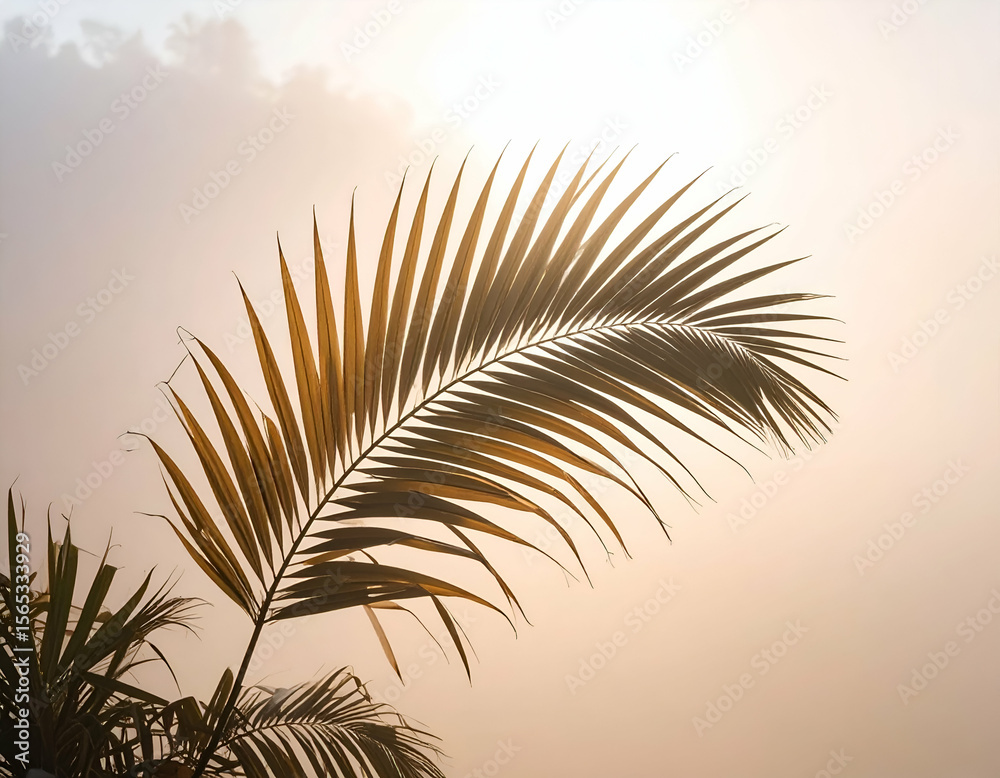 Fototapeta premium Golden Palm Leaf Silhouette at Sunset