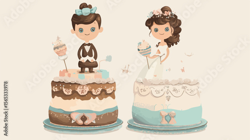 Elegant Bride and Groom Dolls Wedding Cake Topper