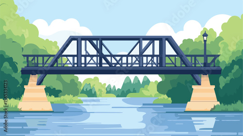 Modern Urban Infrastructure Bridge Flat Vector Illustration