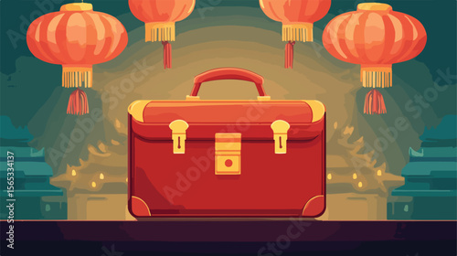 Elegant Chinese Lanterns Illustration with Briefcase