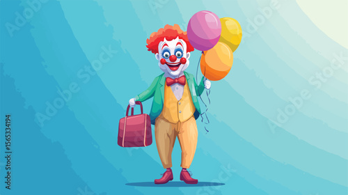 Colorful Clown with Balloons in Briefcase Cartoon Vector Illustration