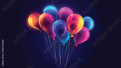 Vibrant Birthday Balloons Neon Party Vector Illustration