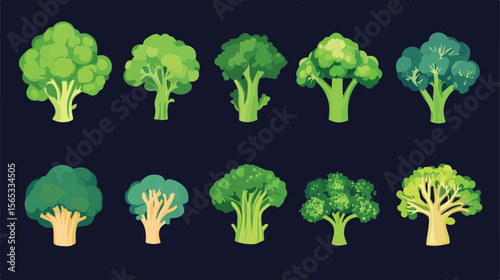 Flat Vector Broccoli Vegetable Icon Illustration