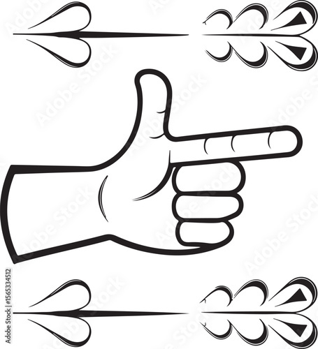 Gesture Arrow Icons, black line hands with arrows, finger gestures pointing in multiple directions, flat minimal illustration for touch or UI interaction