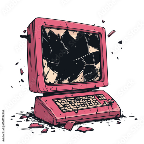 Colorful Cartoon Vector of a Broken Computer Being Fixed by a Hand