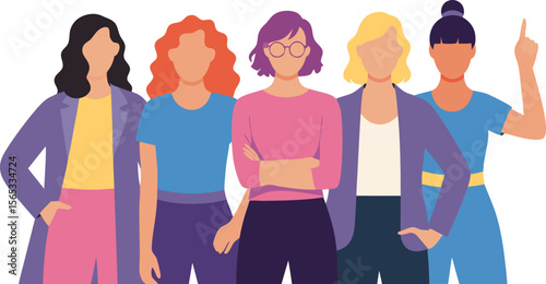 Diverse Group of Faceless Women Standing Together with Stylish Outfits Illustration on White
