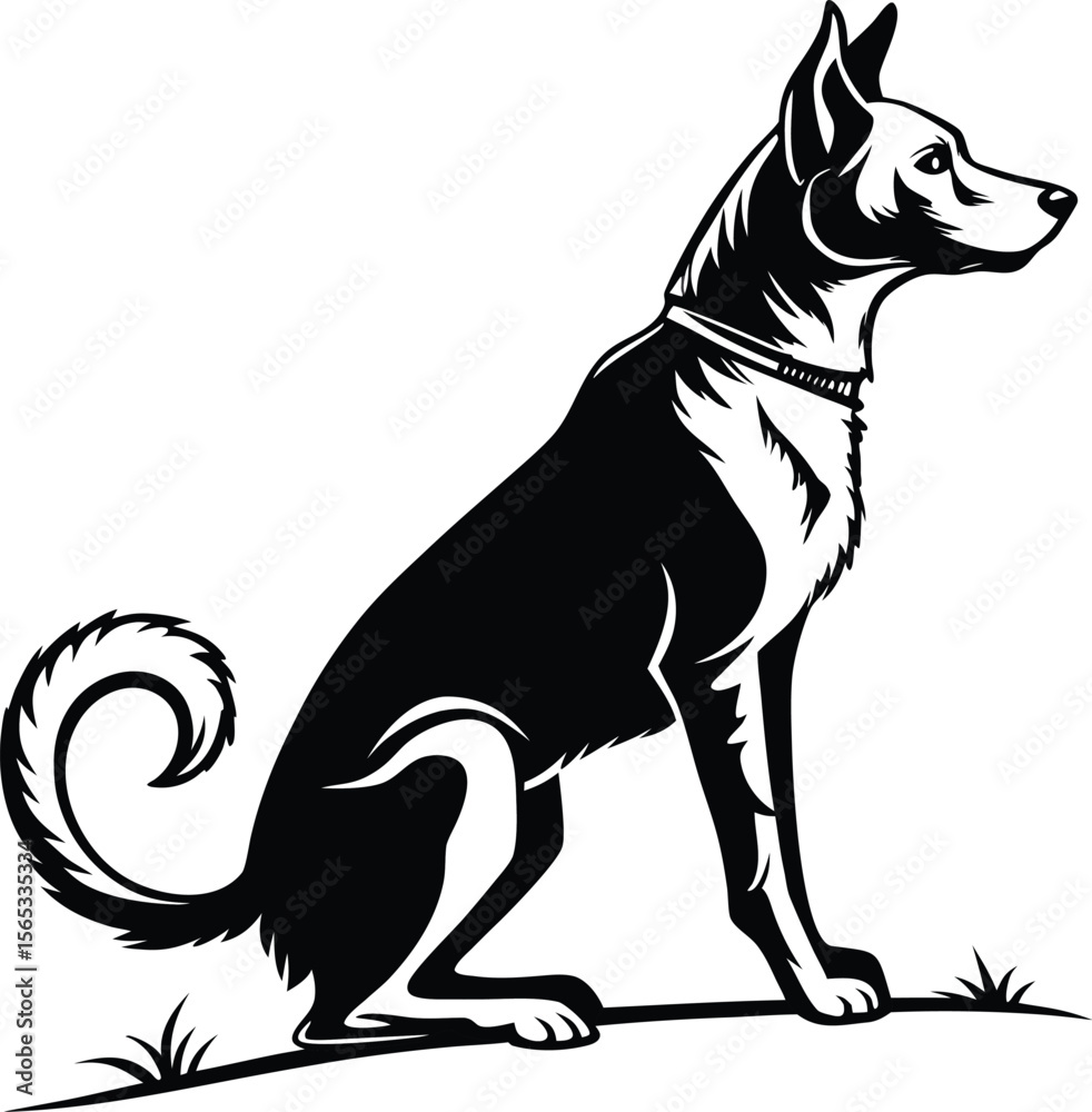 Obraz premium Black and white dog and wolf illustration in vector art style
