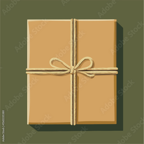 Brown Parcel with Rope Flat Vector Illustration