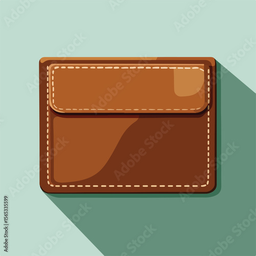 Elegant Brown Leather Wallet Flat Vector Illustration