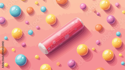 Colorful Bubble Gum Tube Flat Vector Illustration Center