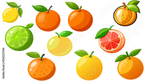 Citrus Fruits Isolated on White Transparent Background with Clipping Path – Vector PNG Collection

