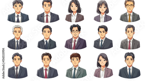 Diverse Bundle of Business People Avatars Set Icons