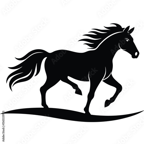 Black horse galloping across field silhouette running