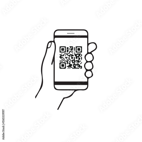 Hand hold smartphone for payment by scanning qr code