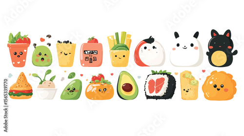 Cute Bundle of Emojis, Animals, and Kawaii Food Characters for Creative Projects