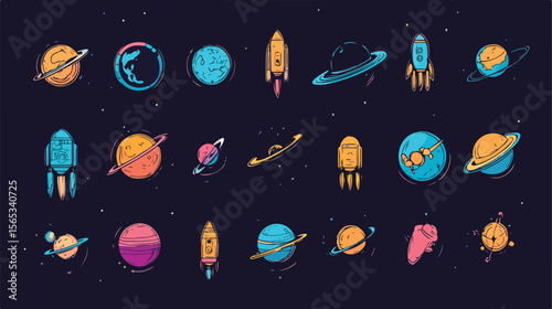Bundle of 40 Space Badges Line Style Icons