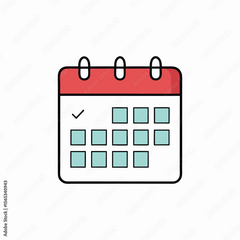 Vector art of a calendar with a checkmark is isolated on white background Vector art of a calendar with a checkmark is isolated on white background