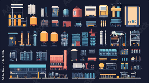 Industry Factory Set Icons Flat Vector Image