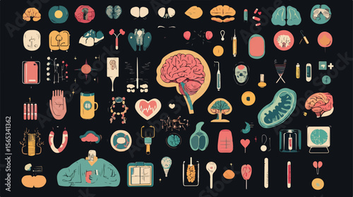 Flat Vector Bundle of Mental Health Icons for Professional Use