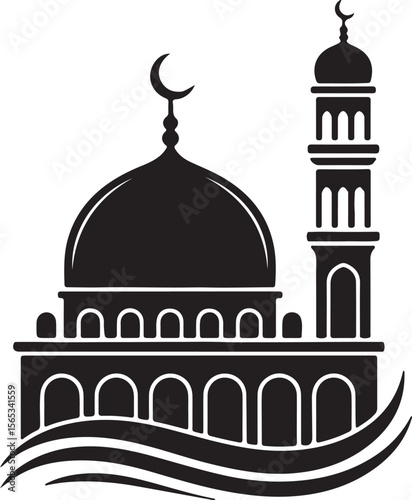 Taj Mahal vector illustration depicting the famous white marble mausoleum in Agra, India, highlighting its iconic Islamic architecture, dome, and minarets