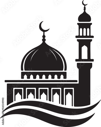 Taj Mahal vector illustration: iconic Indian mosque architecture with minarets and dome
