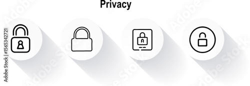 Cybersecurity and Privacy Vector Outline Icons Set – Shield Lock, Firewall, Private Data, Face Lock, Password Manager	