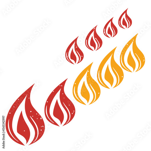 Red and orange stylized flame icons with white speckles fire symbol