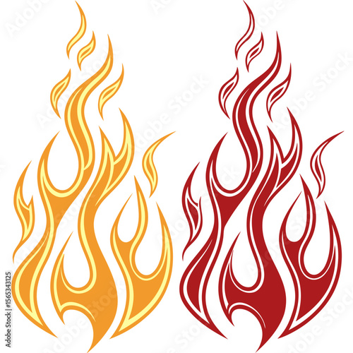 Stylized graphic representation of orange and red flames fire illustration