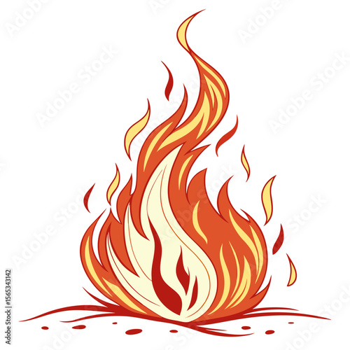 Stylized illustration of a vibrant red and yellow flame fire heat