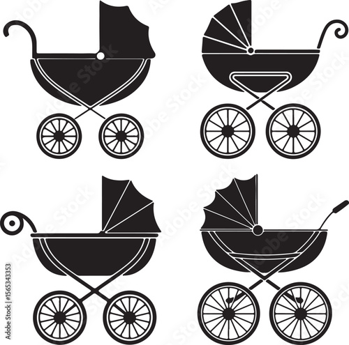 Baby carriage vector illustration: a vintage pram design for newborn child and family art