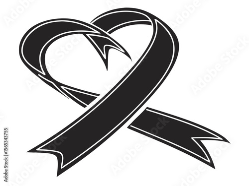 Elegant Black Ribbon Forming a Heart Shape Symbolizing Remembrance Mourning or Solidarity for Important Causes