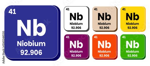 Nb, Niobium element vector icon set, periodic table element. Vector illustration EPS 10 File. Isolated on white background.