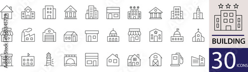 Foto Minimal Building Line Icon Set 30 Clean Outline Designs for Architecture, Citys