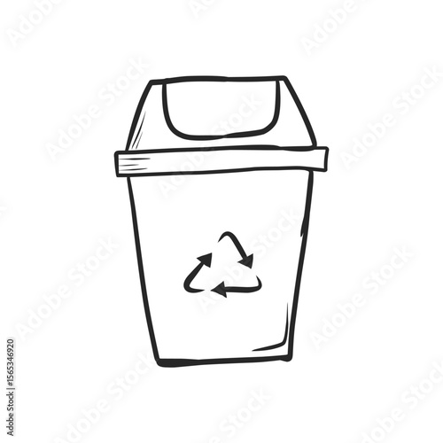 Hand-Drawn Recycling Bin with Recycle Symbol, Promoting Environmental Responsibility and Waste Sorting