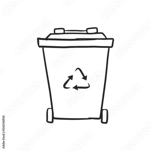 Hand-Drawn Recycling Bin with Recycle Symbol, Promoting Environmental Responsibility and Waste Sorting