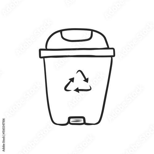 Hand-Drawn Recycling Bin with Recycle Symbol, Promoting Environmental Responsibility and Waste Sorting