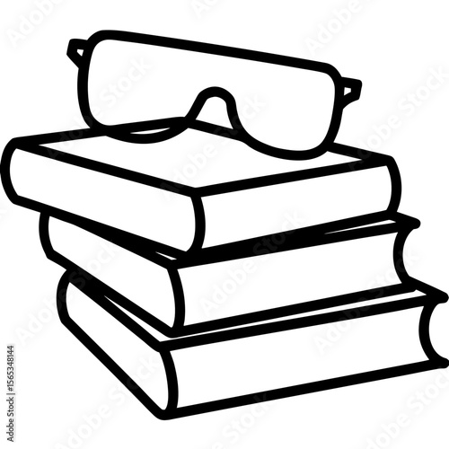 Stack of textbooks with glasses on top