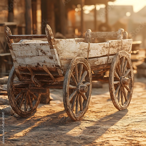 Aged wooden wagon in a sunny outdoor setting