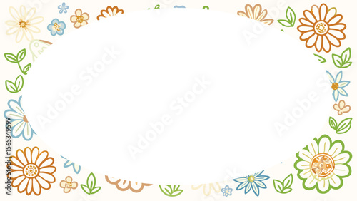 Photo frame with a circle in the center with a floral background for decorating photos.