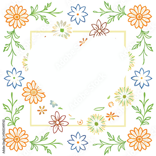 Photo frame with a heart shape in the center with a floral background for decorating photos