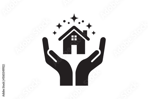 house in hand, minimalist, black and white, simple, minimalist design, architecture icon, real estate icon, property icon

