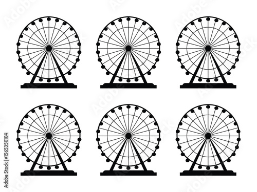 Carnival ferris wheel silhouette black vector set