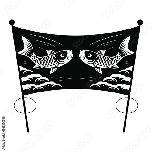 Black and white Japanese koi fish vector banner