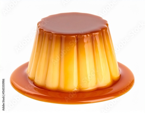 Caramel custard pudding with dripping sauce isolated 
