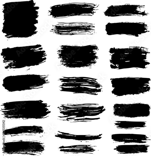A set of black brush strokes on a white background