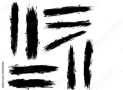 A set of black brush strokes on a white background