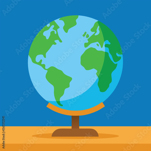 Realistic Earth Globe on Wooden Tabletop Background