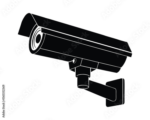 A stark black silhouette of a modern CCTV security camera
