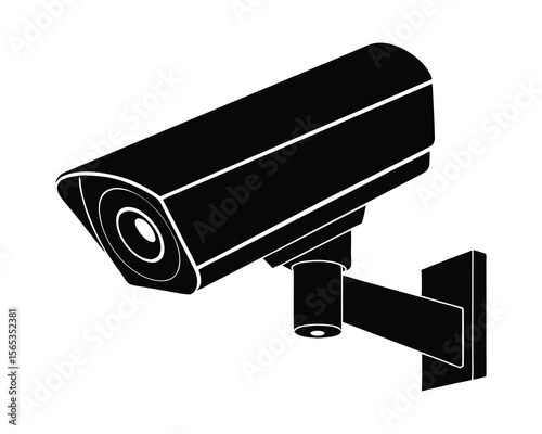 A stark black silhouette of a modern CCTV security camera