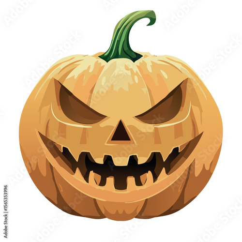 A realistic jack-o'-lantern with a humanoid face symmetrical facial features